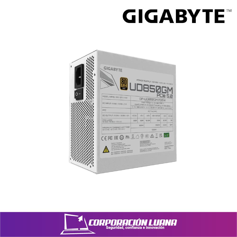 Imagen de FUENTE DE PODER GIGABYTE GP-UD850GM WHITE 850W 80 PLUS GOLD MODULAR (PN:GP-UD850GM PG5W)