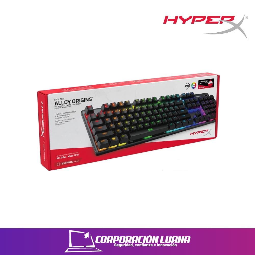 Foto del producto TECLADO MECANICO GAMER HYPERX ALLOY ORIGINS RGB RED SWITCH- ABS HX RED MERCO 4P4F6AI#AC8