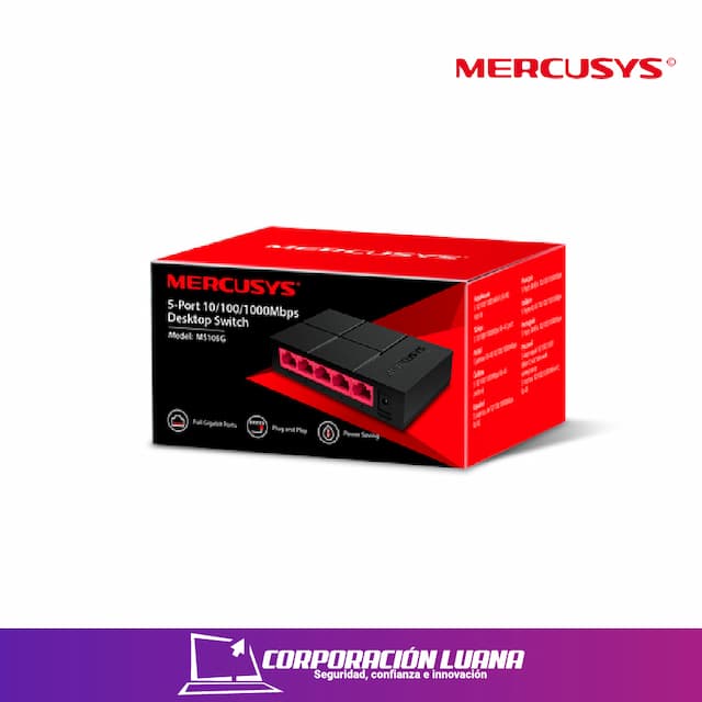 SWITCH MERCUSYS 5 PUERTOS ( MR-MS105G ) 10/100/100 MBPS | NEGRO C/ROJO