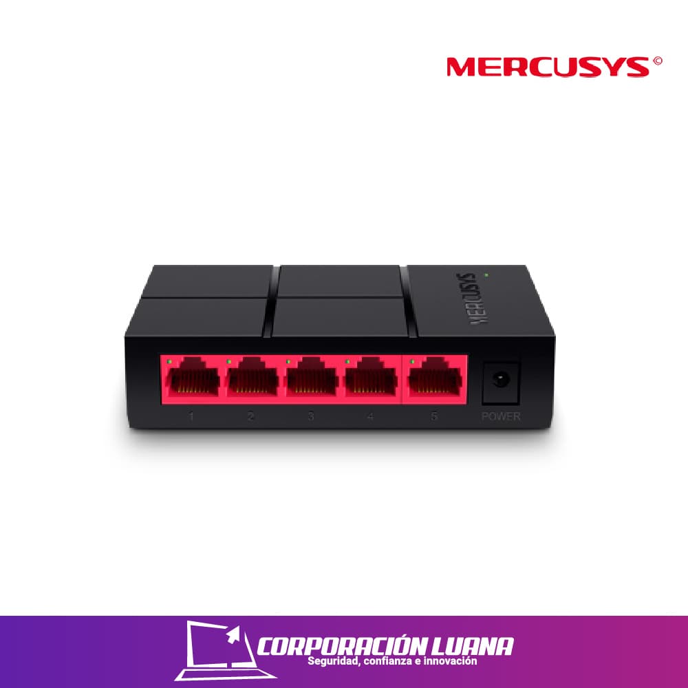 Imagen de SWITCH MERCUSYS 5 PUERTOS ( MR-MS105G ) 10/100/100 MBPS | NEGRO C/ROJO