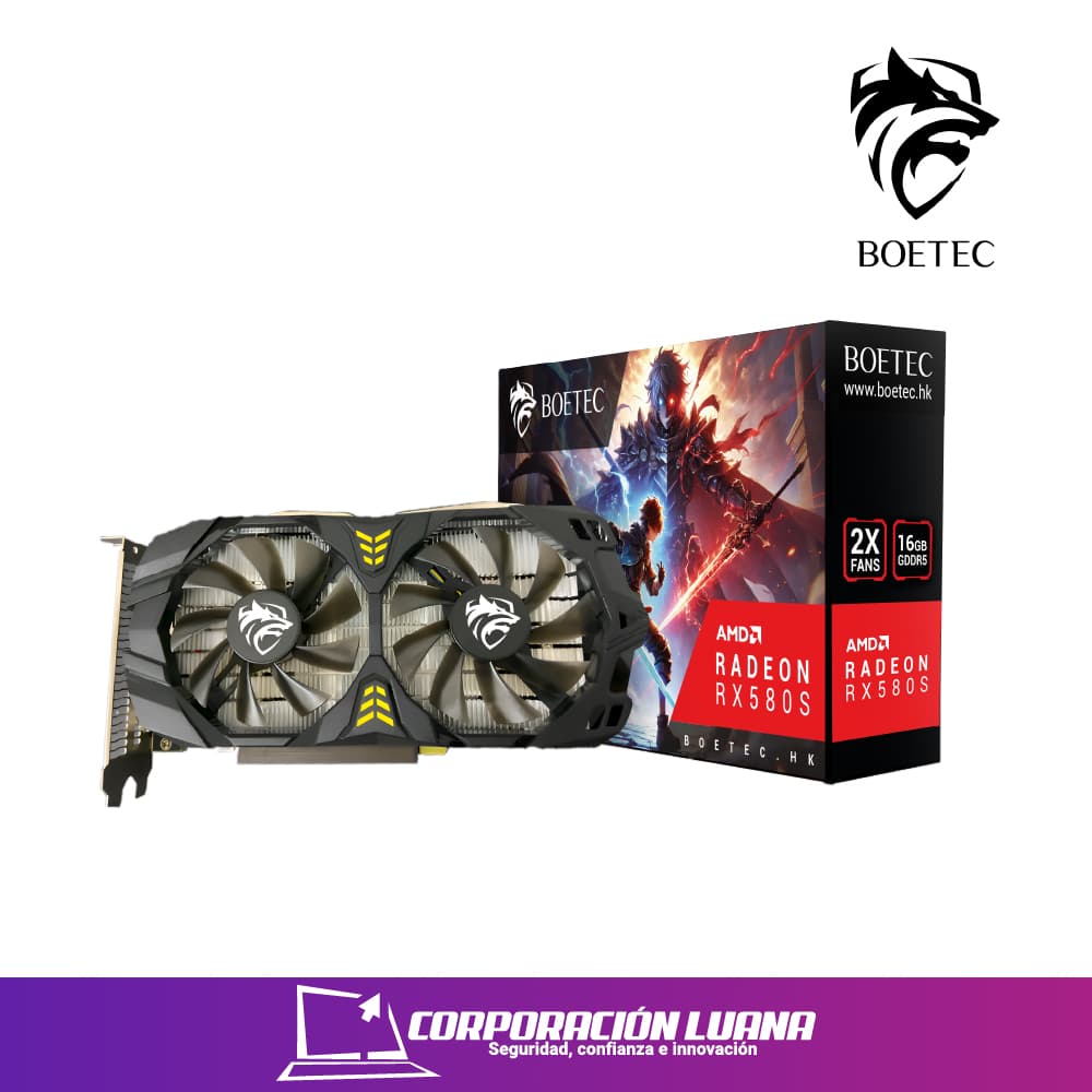 Foto del producto TARJETA DE VIDEO BOETEC RADEON RX 580S | 16GB GDDR5 | 256 BIT | DUAL FAN