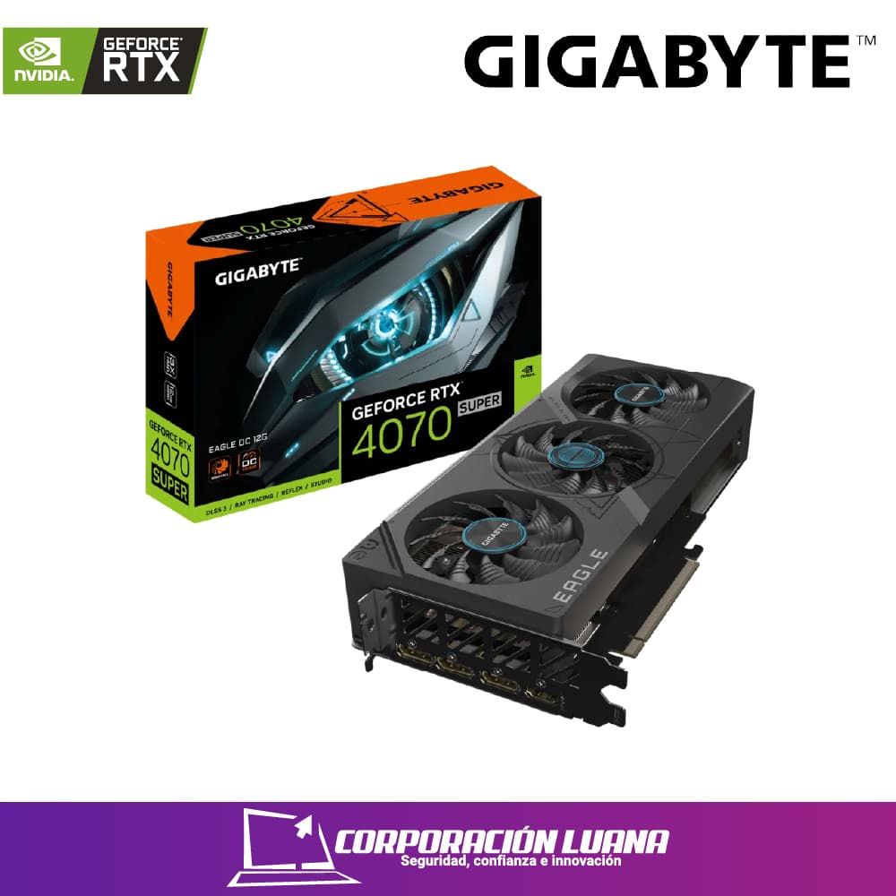Imagen de TARJETA DE VIDEO GIGABYTE RTX 4070 SUPER EAGLE ( GV-N4070SEAGLE OC-12GD ) 12GB GDDR6 | DLSS | X3 FAN |  X3 DP HDMI