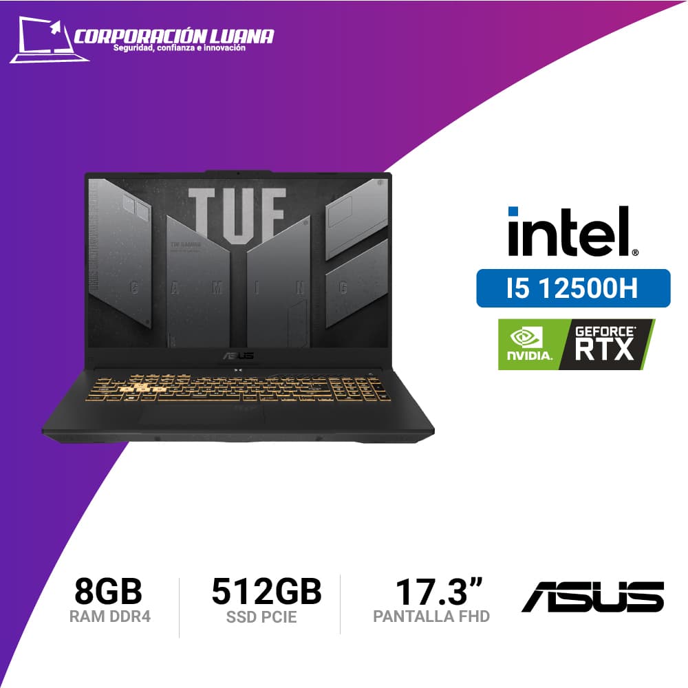 Imagen de LAPTOP ASUS TUF GAMING F17 INTEL I5 12500H ( FX707ZC4-HX039 ) RAM 8GB DDR4 | SSD 512GB | RTX 3050 4GB | 17.3 HDP IPS 144HZ | MECHA GRAY