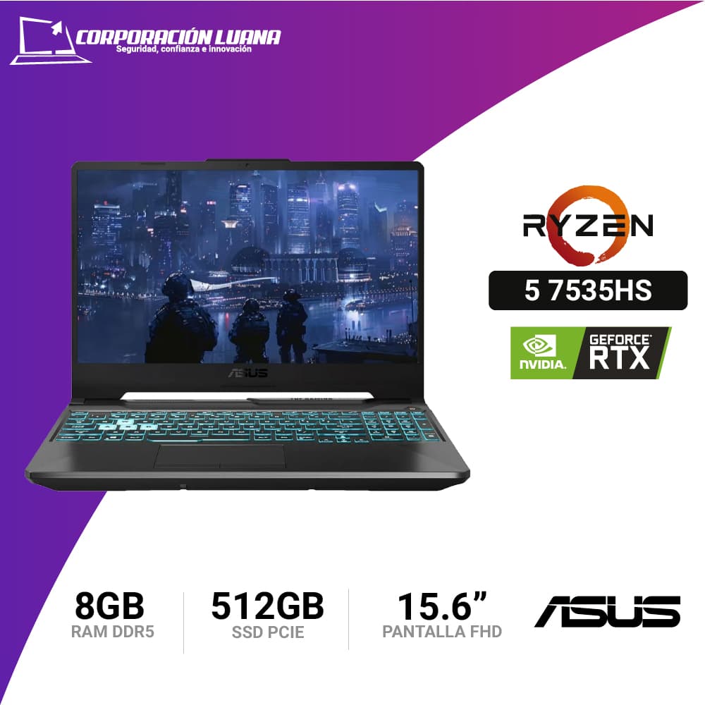 Foto del producto LAPTOP ASUS TUF GAMING RYZEN 5 7535HS A15 ( FA506N-HN005W ) RAM 8GB DDR5 | SSD 512GB | RTX 2050 4GB | 15.6" FHD | WINDOWS 11 | COLOR GRAFITO