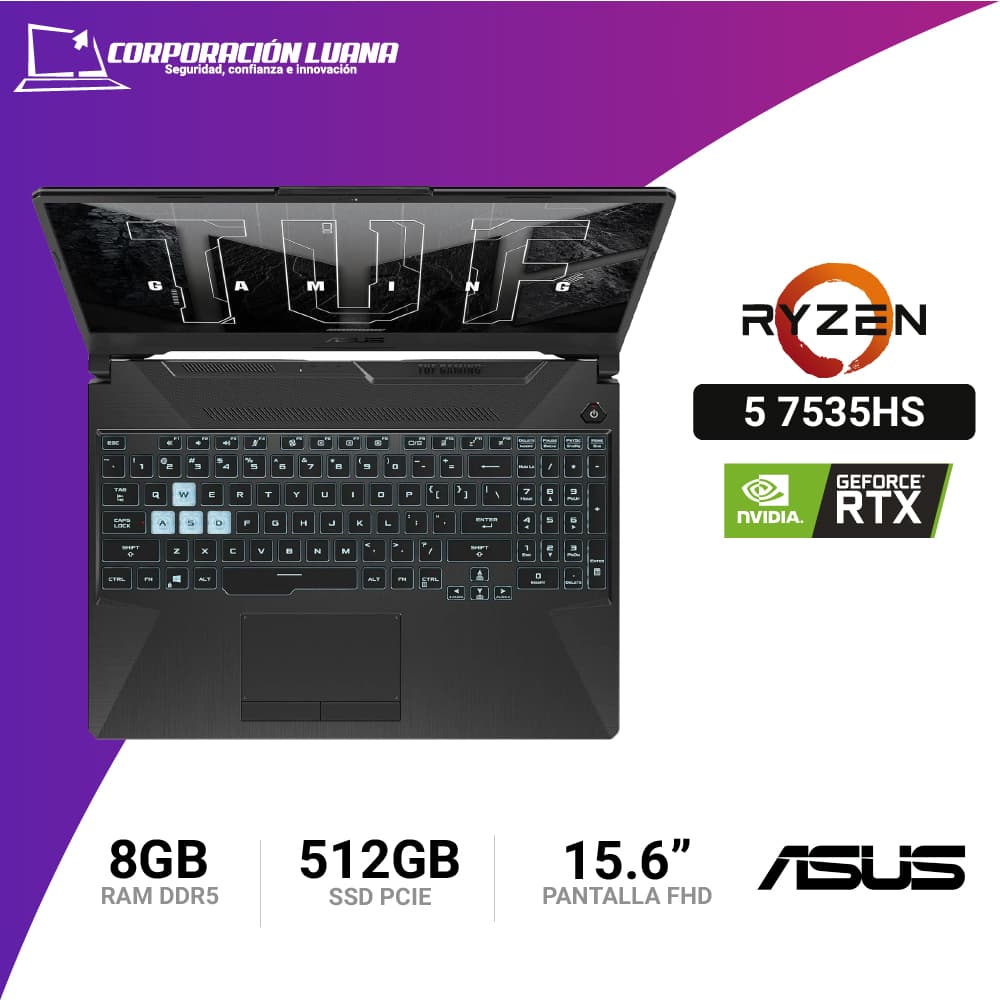Imagen de LAPTOP ASUS TUF GAMING RYZEN 5 7535HS A15 ( FA506N-HN005W ) RAM 8GB DDR5 | SSD 512GB | RTX 2050 4GB | 15.6" FHD | WINDOWS 11 | COLOR GRAFITO