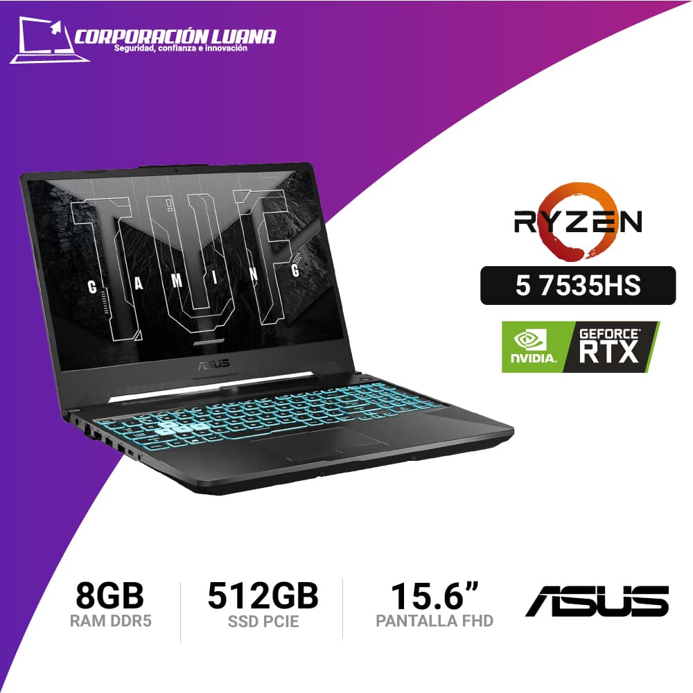 Imagen de LAPTOP ASUS TUF GAMING RYZEN 5 7535HS A15 ( FA506N-HN005W ) RAM 8GB DDR5 | SSD 512GB | RTX 2050 4GB | 15.6" FHD | WINDOWS 11 | COLOR GRAFITO