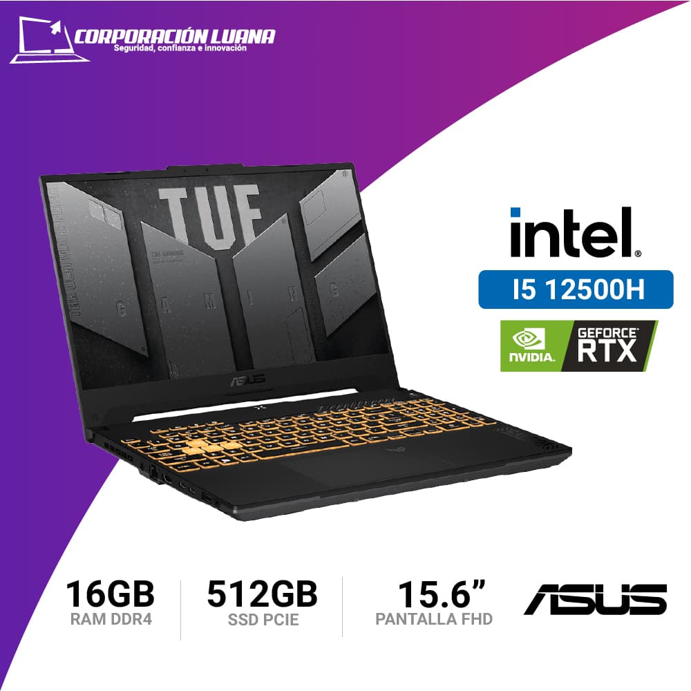 Imagen de LAPTOP ASUS TUF GAMING INTEL I5 12500H F15 ( FX507Z ) RAM 8GB DDR4 | SSD 512GB | 15.6" FHD | RTX 3050 4GB | FREE OS
