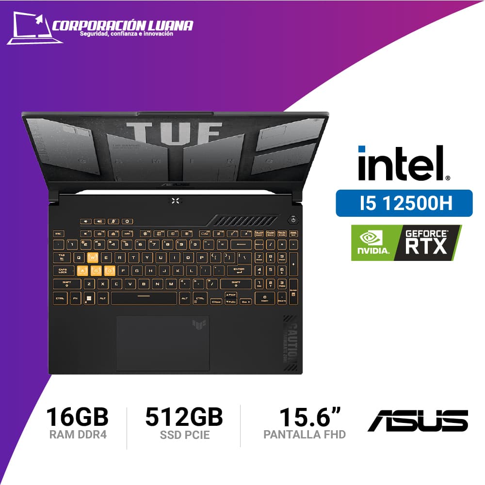 Imagen de LAPTOP ASUS TUF GAMING INTEL I5 12500H F15 ( FX507Z ) RAM 8GB DDR4 | SSD 512GB | 15.6" FHD | RTX 3050 4GB | FREE OS