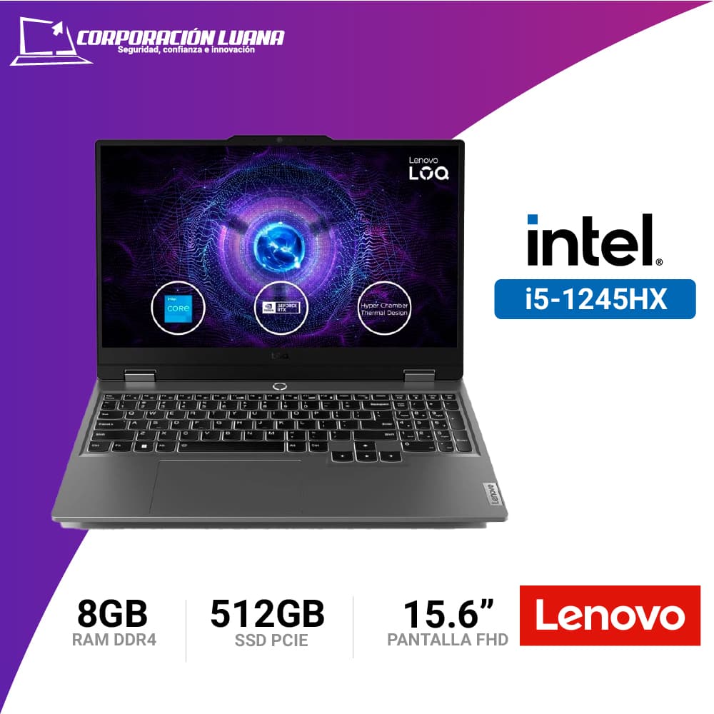 Foto del producto LAPTOP LENOVO INTEL I5 1245HX ( LOQ 15IAX9 ) RAM 8GB DDR5 | SSD 512GB | RTX 3050 | 15.6" FHD | FREE OS | LUNA GREY