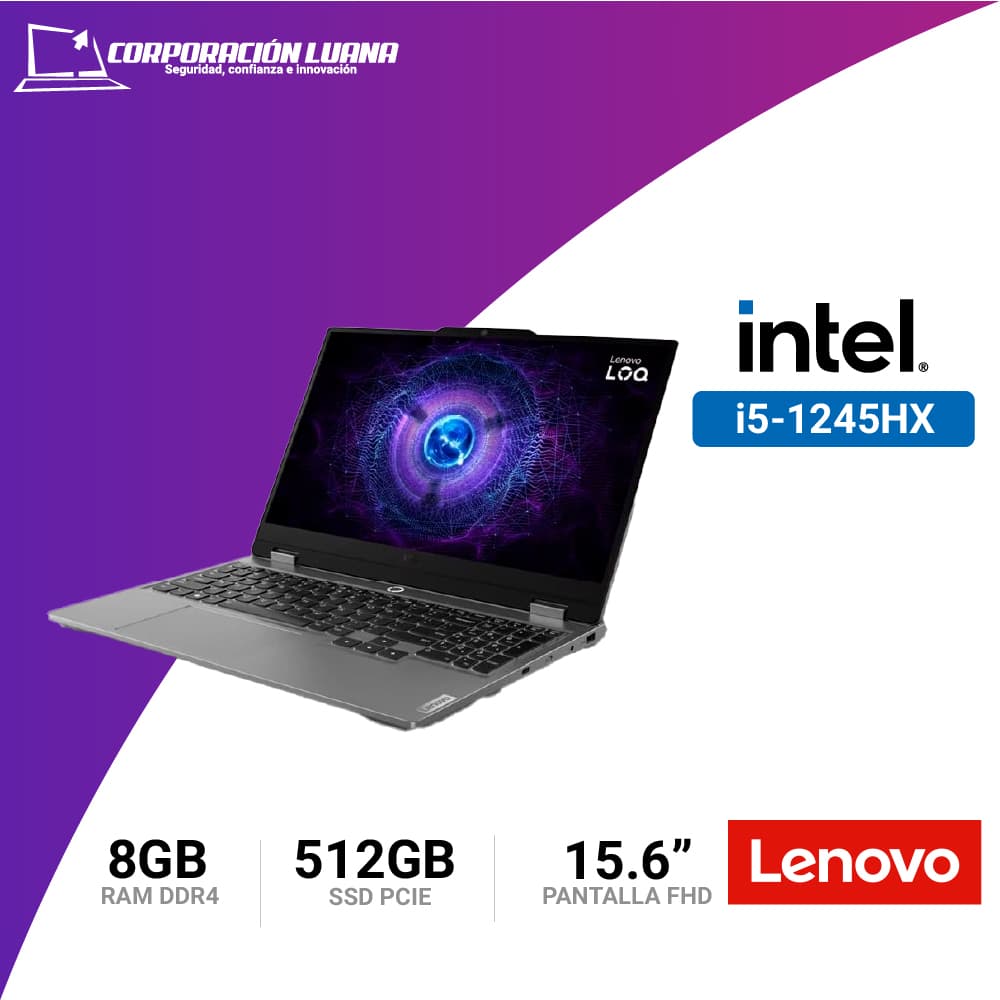 Imagen de LAPTOP LENOVO INTEL I5 1245HX ( LOQ 15IAX9 ) RAM 8GB DDR5 | SSD 512GB | RTX 3050 | 15.6" FHD | FREE OS | LUNA GREY