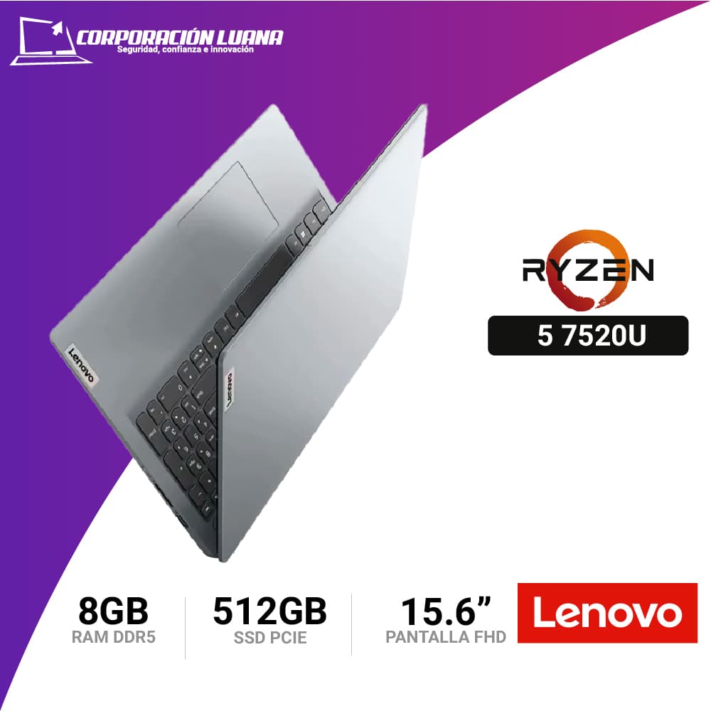 Imagen de LAPTOP LENOVO  IDEAPAD 1 RYZEN 5 7520U ( 15AMN7 ) RAM 8GB DDR5 | SSD 512GB | 15.6" FHD | FREE OS