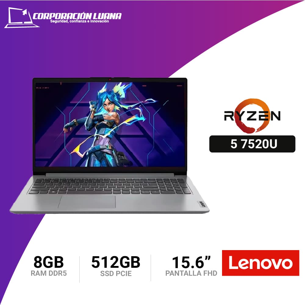 Foto del producto LAPTOP LENOVO  IDEAPAD 1 RYZEN 5 7520U ( 15AMN7 ) RAM 8GB DDR5 | SSD 512GB | 15.6" FHD | FREE OS