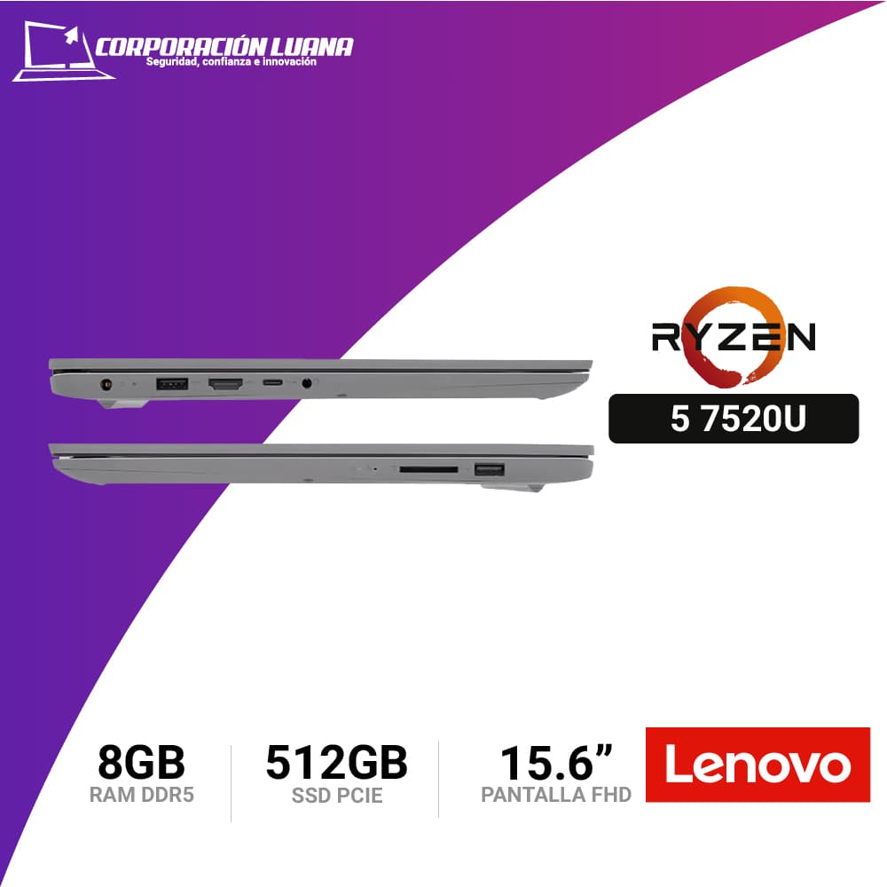 Imagen de LAPTOP LENOVO  IDEAPAD 1 RYZEN 5 7520U ( 15AMN7 ) RAM 8GB DDR5 | SSD 512GB | 15.6" FHD | FREE OS