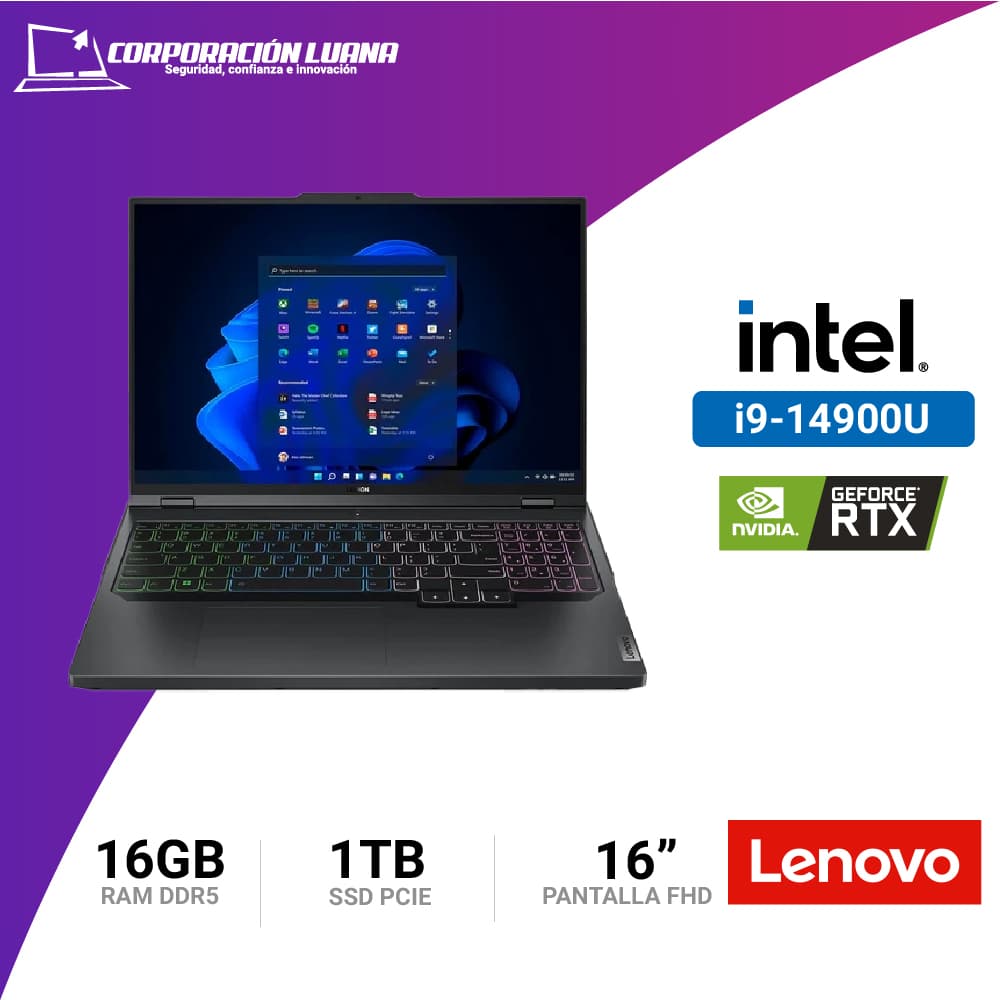 Foto del producto LAPTOP LENOVO LEGION PRO 5 INTEL CORE I9 14900HX ( 16IRX9-CI9-16GB-1TB-V8GB-W1 ) RAM 16GB DDR5 | SSD 1TB | RTX 4060 8GB | 16" WQXGA | WINDOWS 11