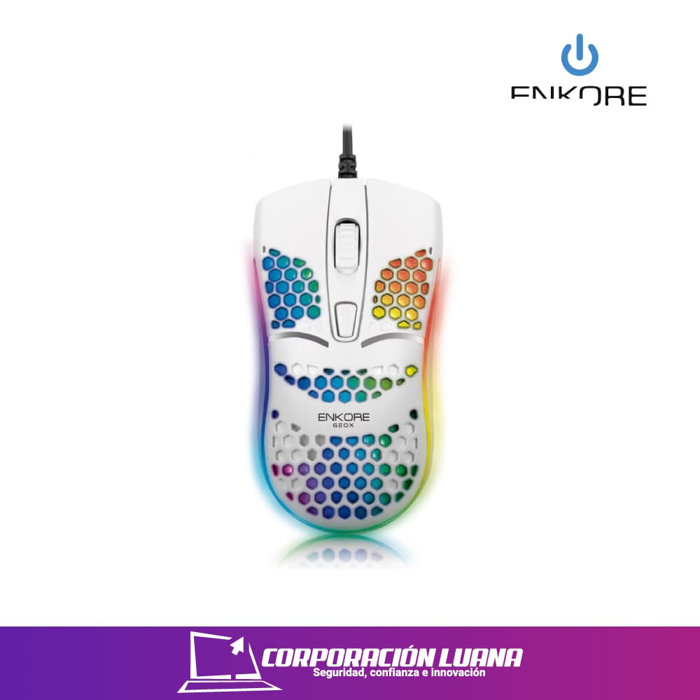 Foto del producto MOUSE GAMER ENKORE GEOX ( EKM 121 ) 1600 DPI | ULTRA LIGERO | BLANCO | LED RGB