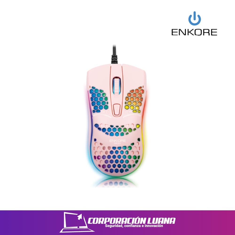 Foto del producto MOUSE GAMER ENKORE GEOX ( EKM 121 ) 1600 DPI | ULTRA LIGERO | ROSADO | LED RGB