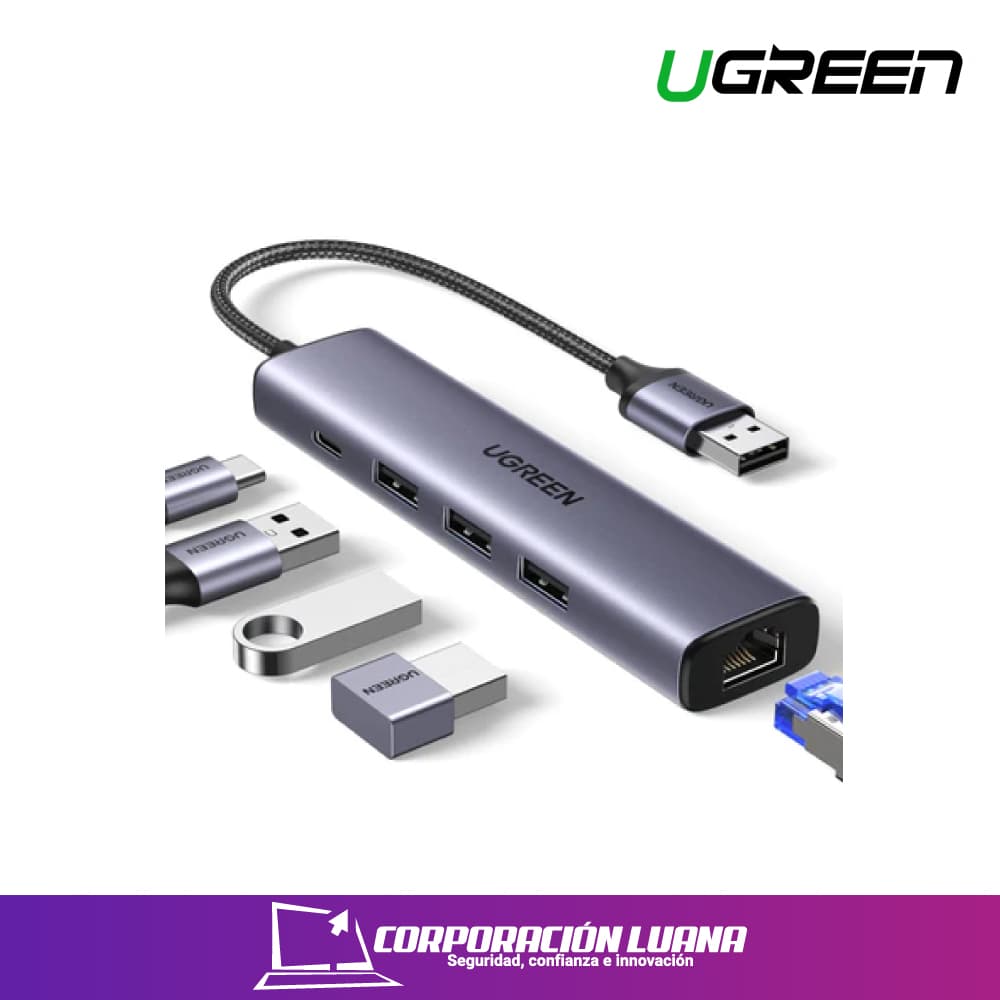 Foto del producto UGREEN 5 IN 1 MULTIPORT HUB 3XUSB 3.0 ( 60554 ) W/GIGABIT | JR45/USB-C