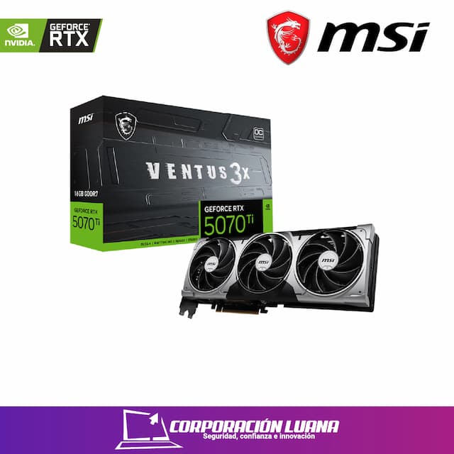 TARJETA DE VIDEO MSI GEFORCE RTX 5070 TI 16G VENTUS 3X OC, 16 GB GDDR7, PCIE GEN 5.0 PUERTOS: 3 X DISPLAYPORT / 1 X HDMI VD16MSRTX507TV3