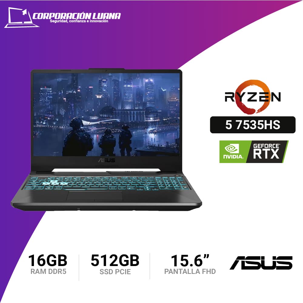 Foto del producto LAPTOP ASUS TUF GAMING A15 RYZEN 5 7535HS ( FA506NC-HN016 ) RAM 16GB DDR5 | SSD 512GB | RTX 3050 4GB | 15.6" FHD 144HZ | GRAFITO NEGRO | WIN 11 HOME