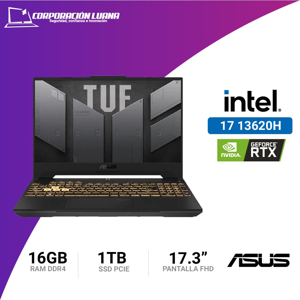 Foto del producto LAPTOP ASUS TUF GAMING F17 INTEL I7 13620H ( FX707VU-HX087 ) RAM 16GB DDR5 | RTX 4050 6GB | SSD 1TB | 17" FHD 144HZ | FREE OS