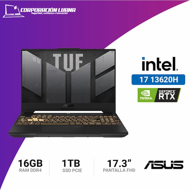 LAPTOP ASUS TUF GAMING F17 INTEL I7 13620H ( FX707VU-HX087 ) RAM 16GB DDR5 | RTX 4050 6GB | SSD 1TB | 17" FHD 144HZ | FREE OS