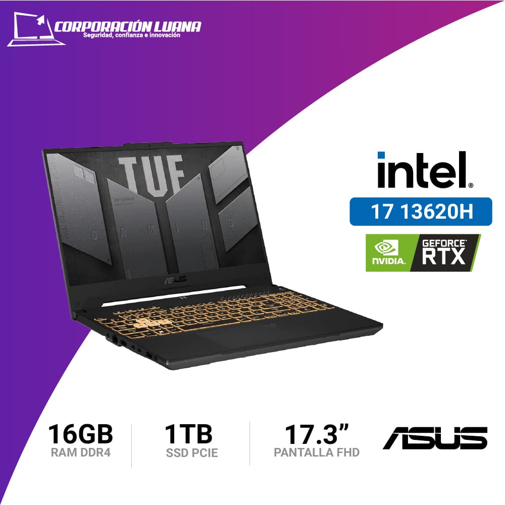Imagen de LAPTOP ASUS TUF GAMING F17 INTEL I7 13620H ( FX707VU-HX087 ) RAM 16GB DDR5 | RTX 4050 6GB | SSD 1TB | 17" FHD 144HZ | FREE OS