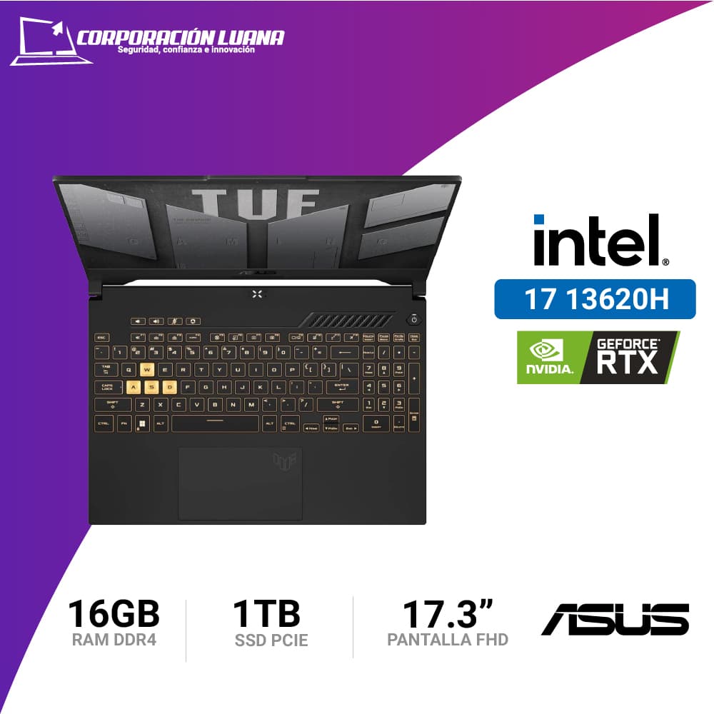 Imagen de LAPTOP ASUS TUF GAMING F17 INTEL I7 13620H ( FX707VU-HX087 ) RAM 16GB DDR5 | RTX 4050 6GB | SSD 1TB | 17" FHD 144HZ | FREE OS