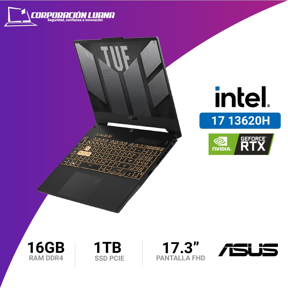 Imagen de LAPTOP ASUS TUF GAMING F17 INTEL I7 13620H ( FX707VU-HX087 ) RAM 16GB DDR5 | RTX 4050 6GB | SSD 1TB | 17" FHD 144HZ | FREE OS