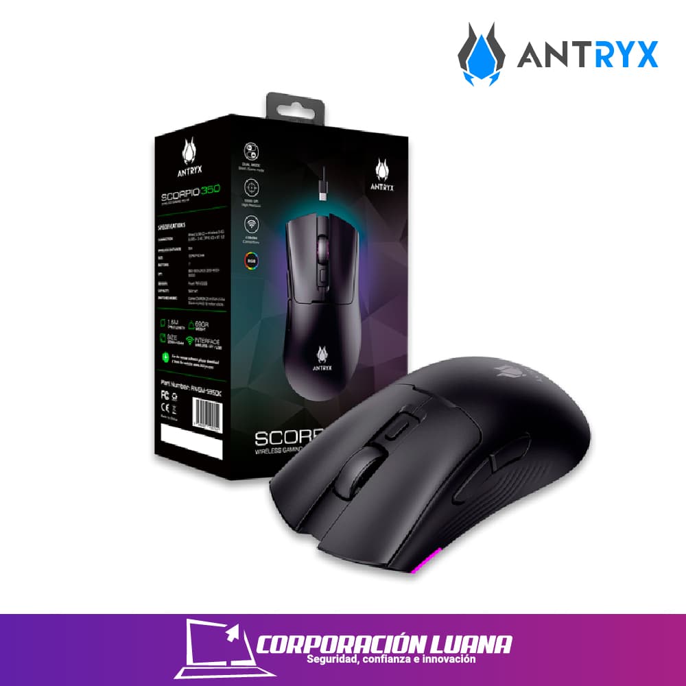 Foto del producto MOUSE INALAMBRICO ANTRYX SCORPIO 350 ( AWGM-5350K ) 10000 DPI | NEGRO LED RGB