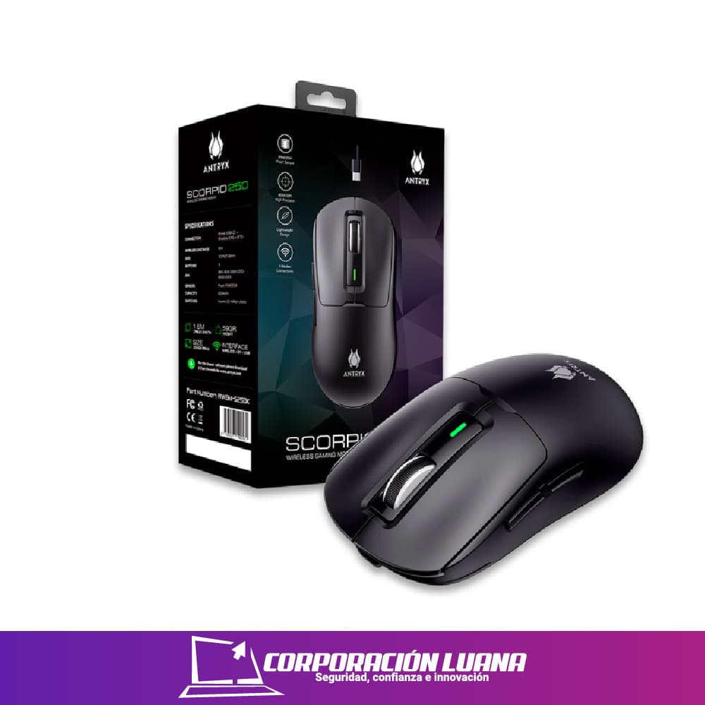 Foto del producto MOUSE INALAMBRICO ANTRYX SCORPIO 250 ( AWGM-520K ) 8000 DPI | NEGRO LED RGB