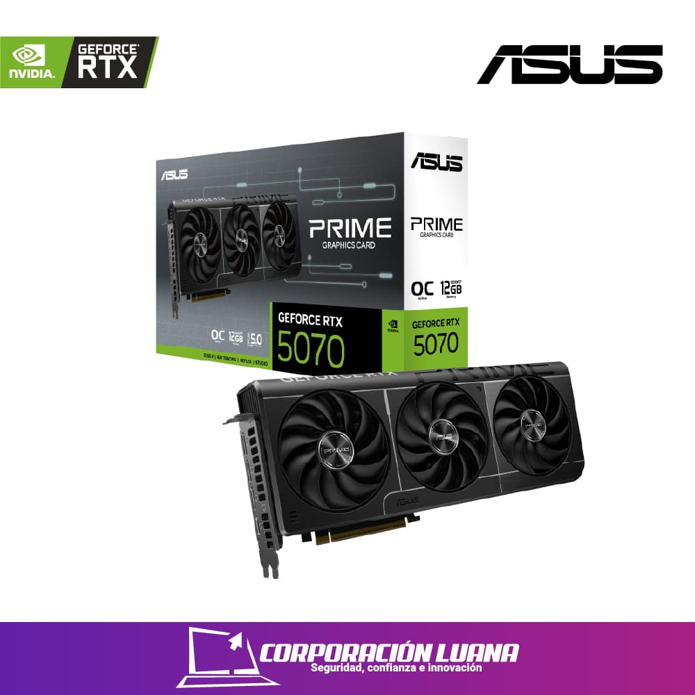 Foto del producto TARJETA DE VIDEO ASUS PRIME RTX 5070 12GB ( PRIME-RTX5070-12G ) GDDR7 | DLSS4 | X3 FANES | X3 DP 1 HDMI | 192 BIT