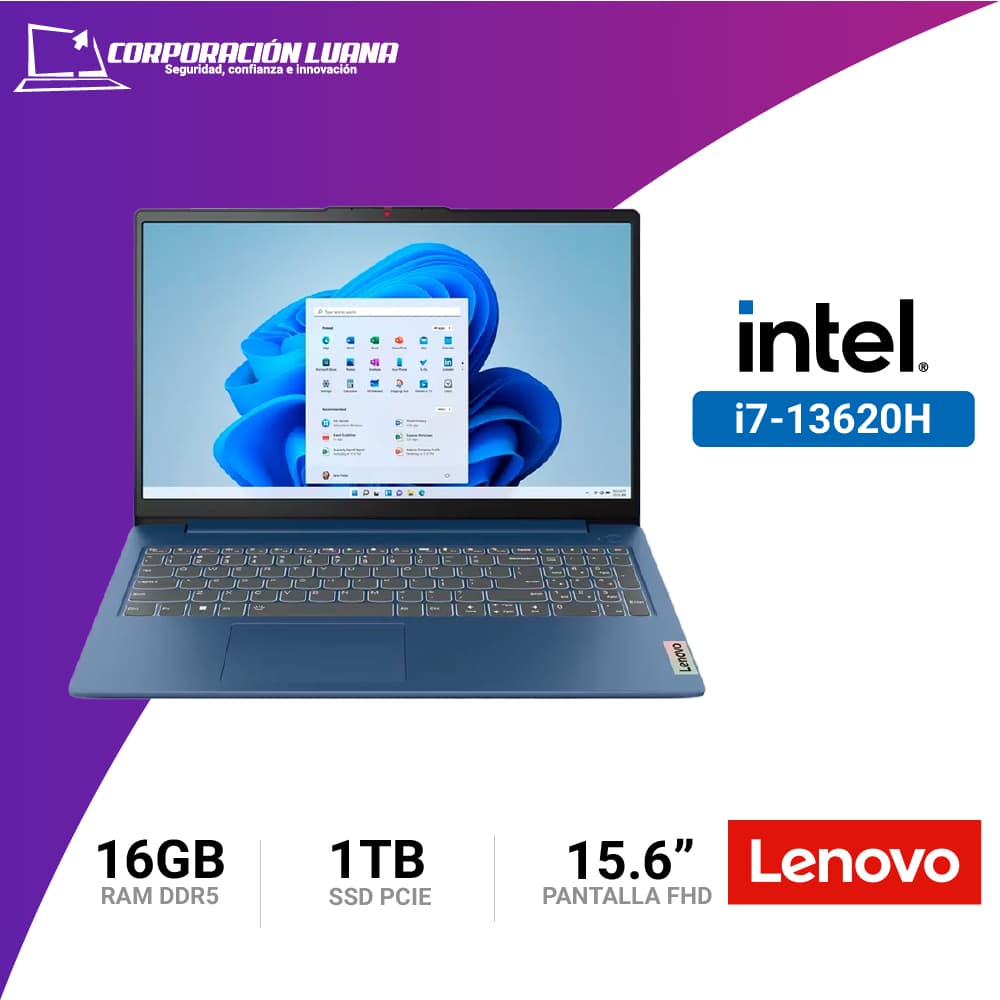 Foto del producto LAPTOP LENOVO IDEAPAD SLIM3 INTEL CORE I7 13620H ( 15IRH8 83EM00ADLM ) RAM 16GB | SSD 1TB | 15.6" FHD | FREE OS