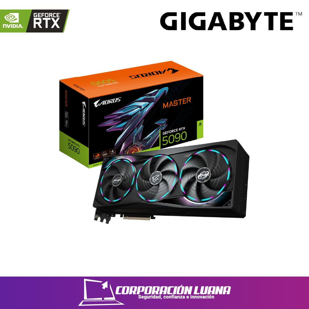 Foto del producto TARJETA DE VIDEO GIGABYTE RTX 5090 MASTER ( GV-N5090AORUS M-32GD ) 32GB GDDR7 | DLSS4 | X4 FAN | X3 DP - 1 HDMI  | HALO RGB | 512BIT