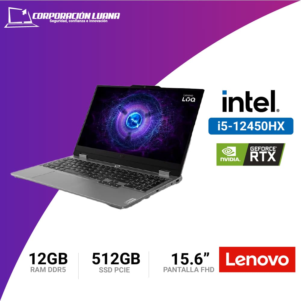 Imagen de LAPTOP LENOVO INTEL CORE I5 12450HX ( LOQ 15IAX9 ) RAM 12 GB | RTX 3050 | 15.6" FHD | LUNA GRAY | FREE OS