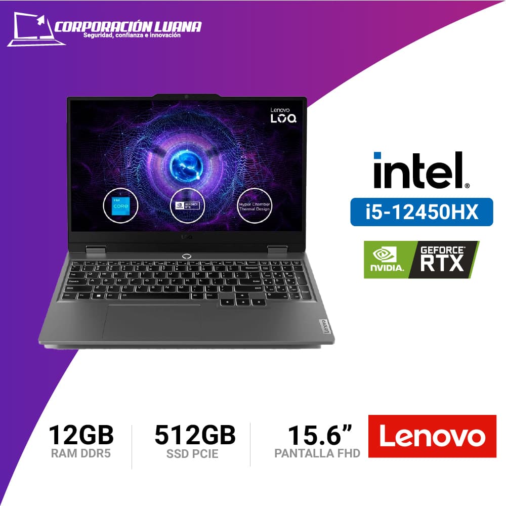 Foto del producto LAPTOP LENOVO INTEL CORE I5 12450HX ( LOQ 15IAX9 ) RAM 12 GB | RTX 3050 | 15.6" FHD | LUNA GRAY | FREE OS