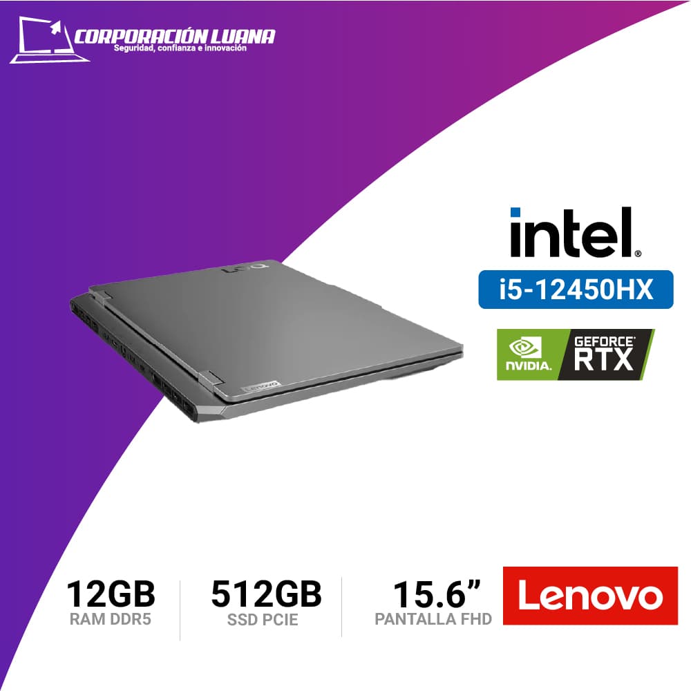 Imagen de LAPTOP LENOVO INTEL CORE I5 12450HX ( LOQ 15IAX9 ) RAM 12 GB | RTX 3050 | 15.6" FHD | LUNA GRAY | FREE OS