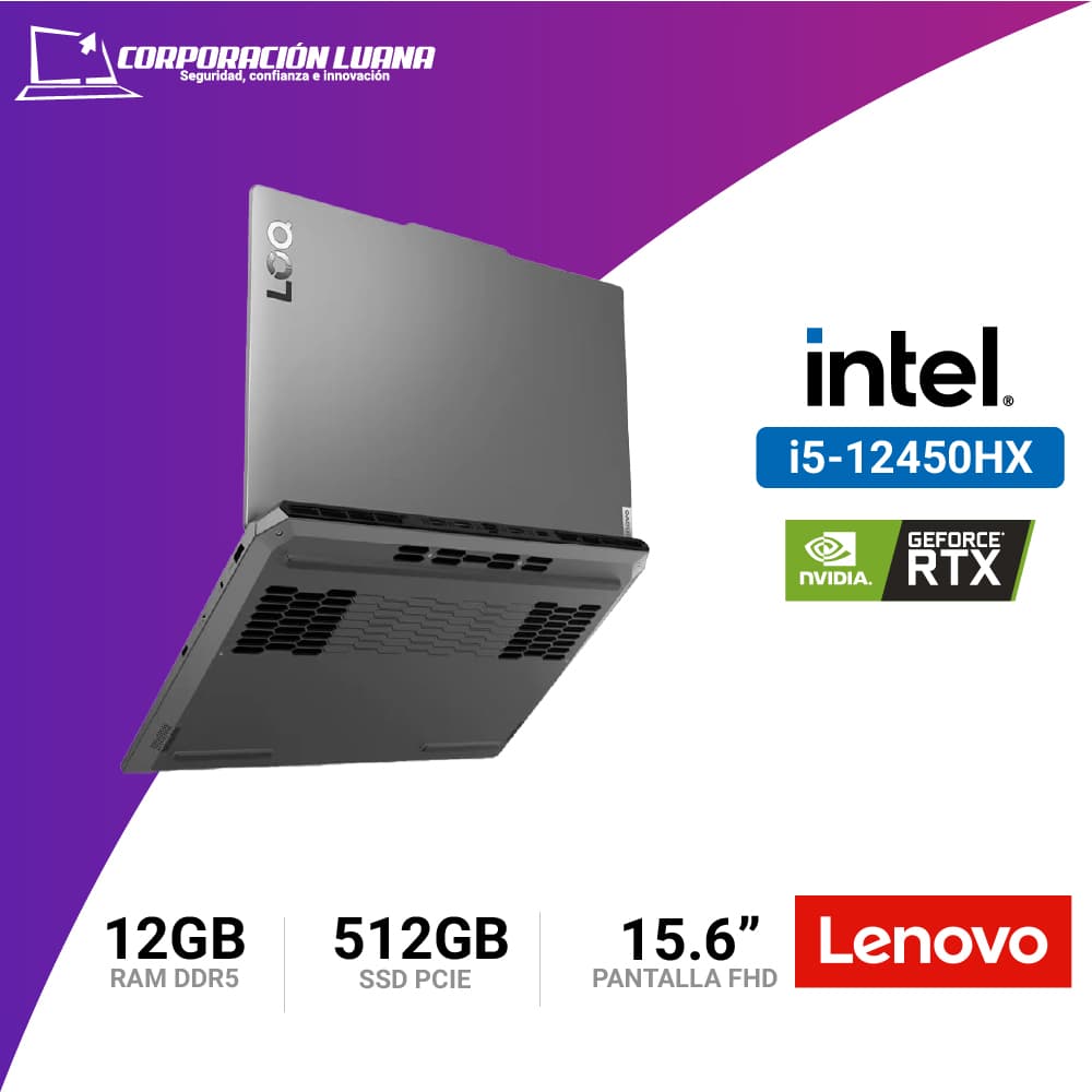 Imagen de LAPTOP LENOVO INTEL CORE I5 12450HX ( LOQ 15IAX9 ) RAM 12 GB | RTX 3050 | 15.6" FHD | LUNA GRAY | FREE OS