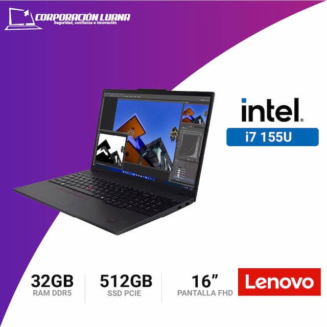 LAPTOP LENOVO THINKPAD T16 GEN 3 INTEL CORE ULTRA 7 155U ( 21MQ000XLM ) RAM 32GB DDR5 | SSD 512GB | 16" WUXGA | INTEL GRAPHICS | WINDOWS 11
