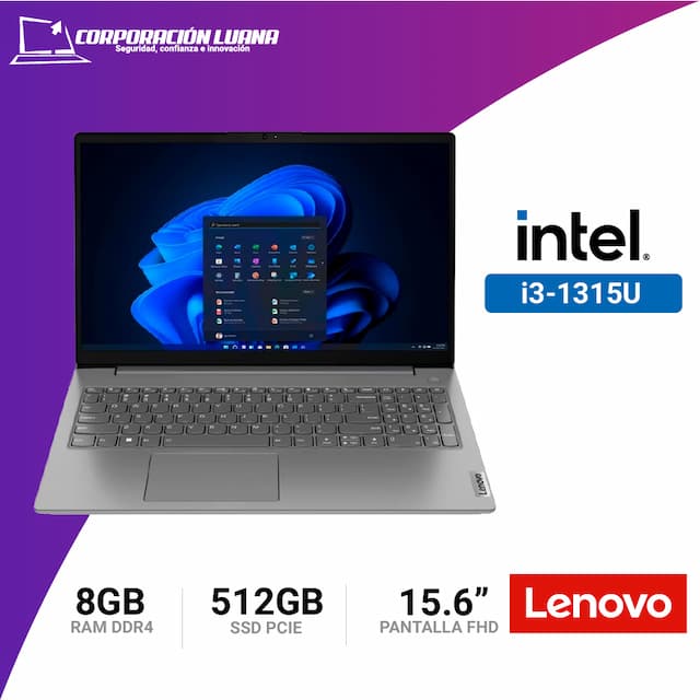 LAPTOP LENOVO V15 INTEL CORE I3 1315U ( NT070LEN04 ) RAM 8GB | SSD 512GB | 15.6" FHD | INTEGRADA | FREE OS