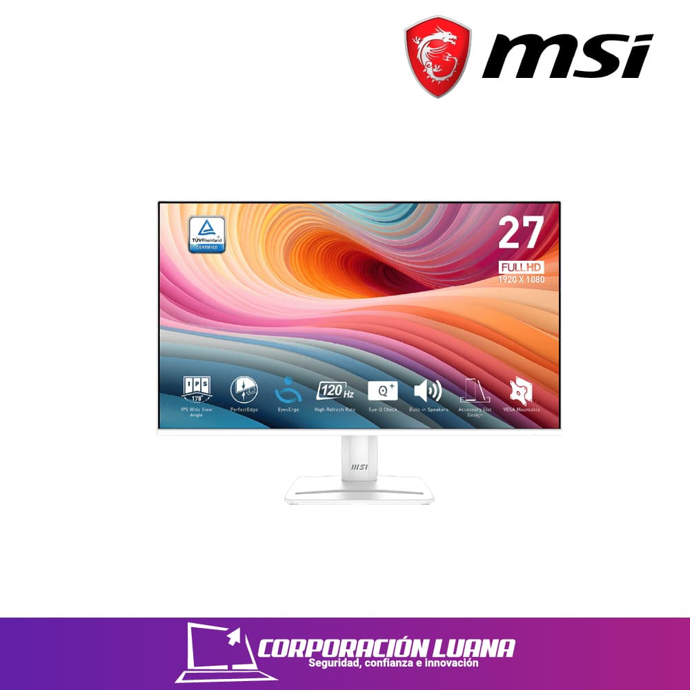 Imagen de MONITOR GAMER MSI 27" ( MP275W E2 ) IPS | 120 HZ FHD | 1MS | VGA - HDMI - DP | BLANCO