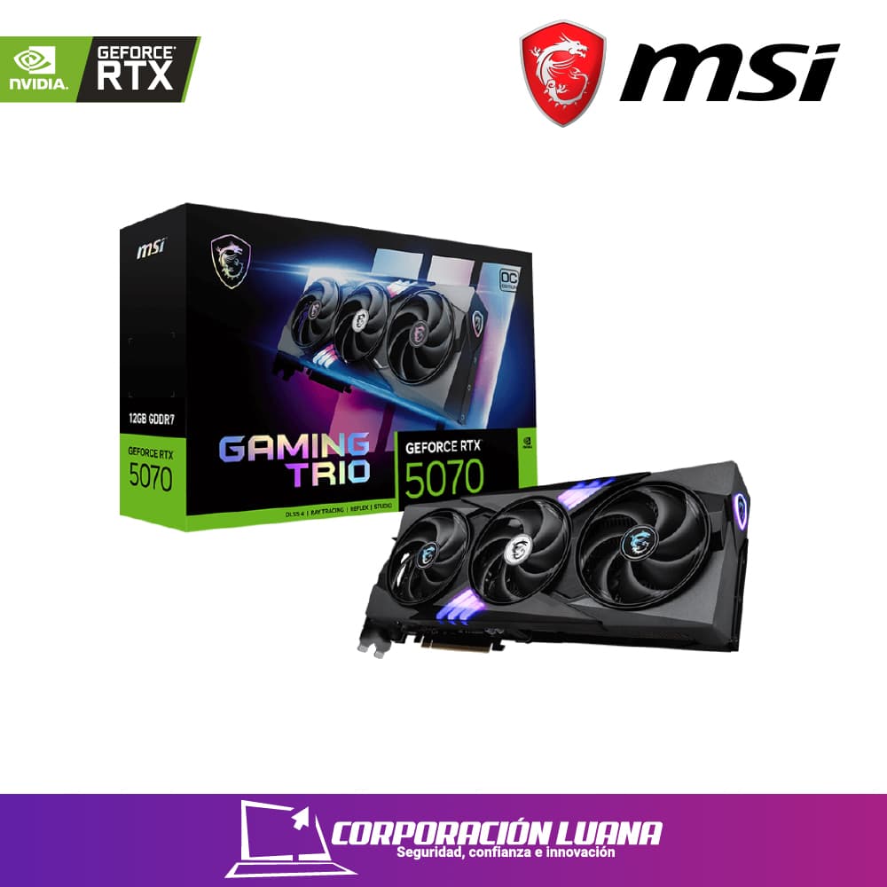 Imagen de TARJETA DE VIDEO MSI RTX 5070 GAMING TRIO OC ( 912-V532-019 ) 12GB - GDDR7 | DLSS4 | X3 FAN