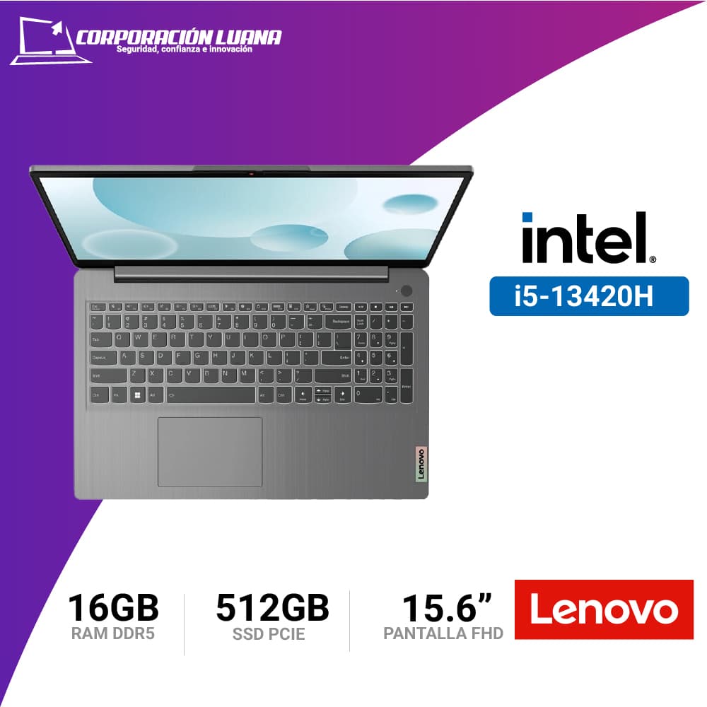 Imagen de LAPTOP LENOVO IDEAPAD SLIM 3 INTEL CORE I5 13420H ( 15IRH8 ) RAM 16GB DDR5 | SSD 512GB | INTEGRADA | 15.6" FHD | FREE OS