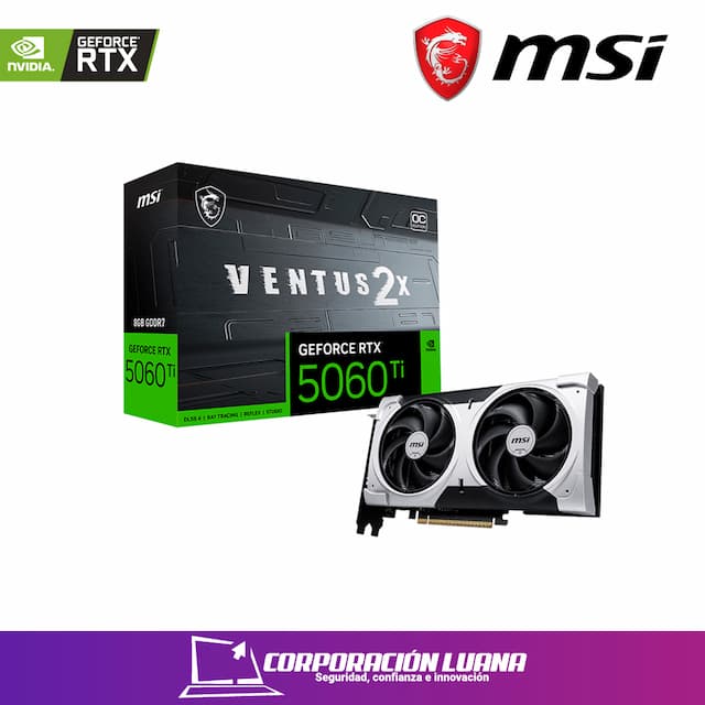 TARJETA DE VIDEO MSI RTX 5060 TI VENTUS  PLUS ( 5060 TI 16G VENTUS 2X OC PLUS ) 16GB - GDDR7 | X2 FAN | X3 DP - 1 HDMI | 128 BIT