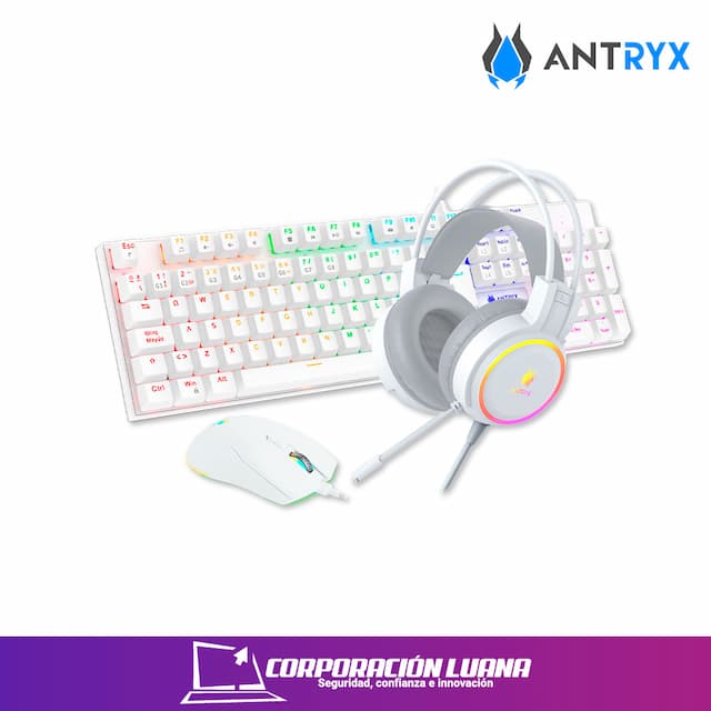 COMBO ANTRYX GAMING GC-3100 X3 SWITCH ROJO ( AGC-3100X3WRE-SP ) TECLADO+MOUSE+AUDIFONOS | BLANCO | RGB