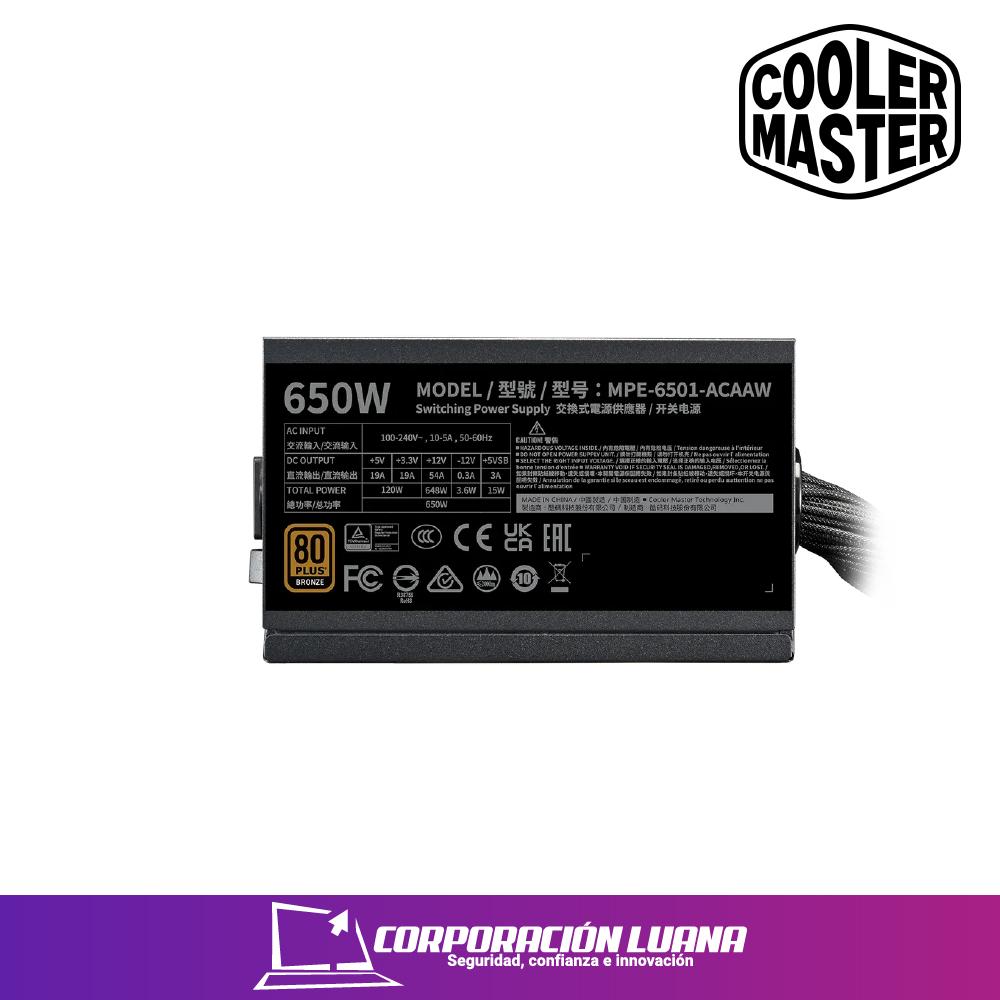 FUENTE DE PODER COOLER MASTER MWE V3 ( MPE-6501-ACAAW-3B ) 650W | 80 PLUS BRONZE