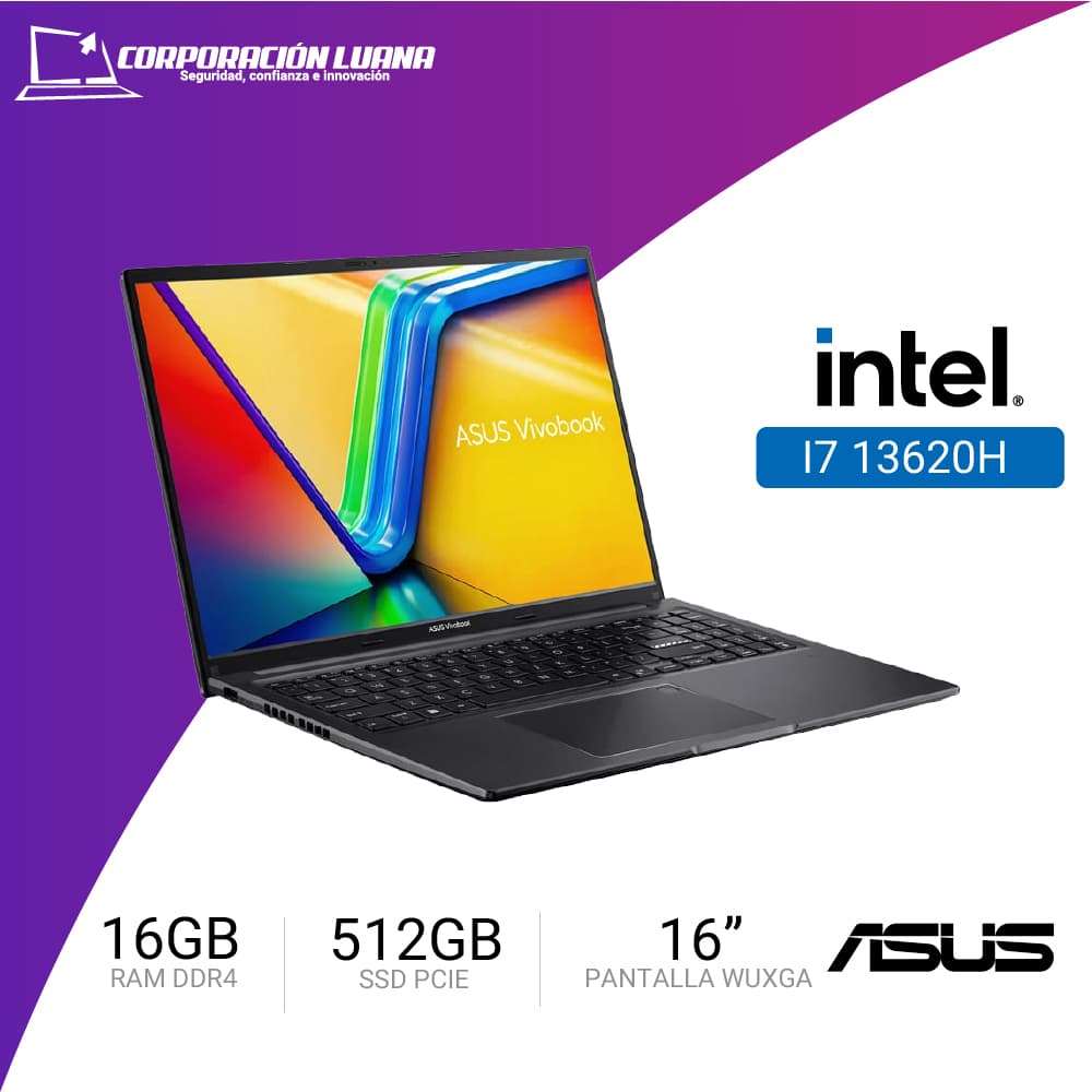 LAPTOP ASUS VIVOBOOK 16 INTEL CORE I7 13620H ( X1605VA-MB1235 ) RAM 16GB DDR4 | SSD 512GB | 16" WUXGA | INTEL IRIS XE | FREE OS