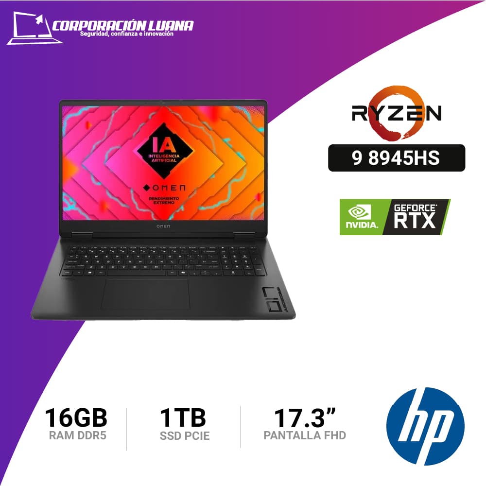 Foto del producto LAPTOP HP OMEN 17 AMD RYZEN 9 8945HS ( 17-DB0009LA ) RAM 32GB DDR5 | SSD 1TB | 17.3" QHD | RTX 4060 | WINDOWS 11 HOME