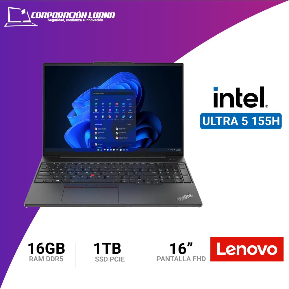 Foto del producto LAPTOP LENOVO THINKPAD E16 GEN 2 INTEL CORE ULTRA 7 155H ( 21MB0012LM ) RAM 16GB DDR5 | SSD 1TB | 16" WUXGA IPS | WINDOWS 11 PRO