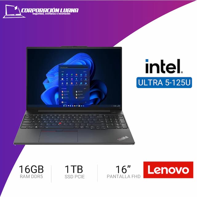 LAPTOP LENOVO THINKPAD E16 GEN 2 INTEL CORE ULTRA 5 125U ( 21MB001BLM ) RAM 16GB DDR5 | SSD 1TB | 16" WUXGA IPS | WINDOWS 11 PRO