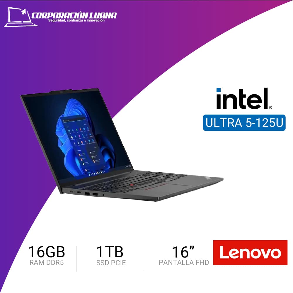 Imagen de LAPTOP LENOVO THINKPAD E16 GEN 2 INTEL CORE ULTRA 5 125U ( 21MB001BLM ) RAM 16GB DDR5 | SSD 1TB | 16" WUXGA IPS | WINDOWS 11 PRO